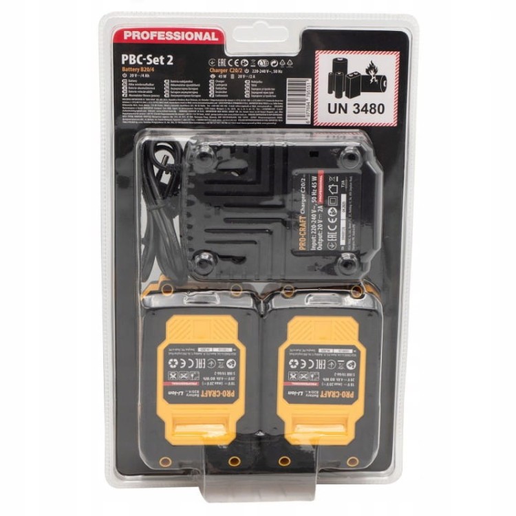 Procraft Pbc Set-2 Zestaw 2 Akumulatory 20v 4ah + Ładowarka Li-ion