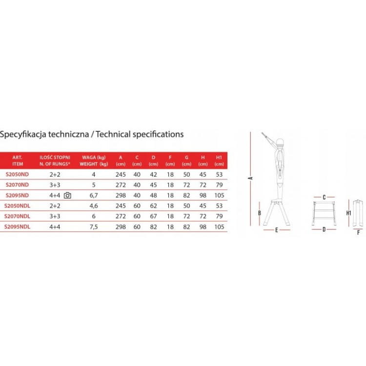Faraone stołek drabina dwustronny o szerokości 40, 60 cm do 150kg