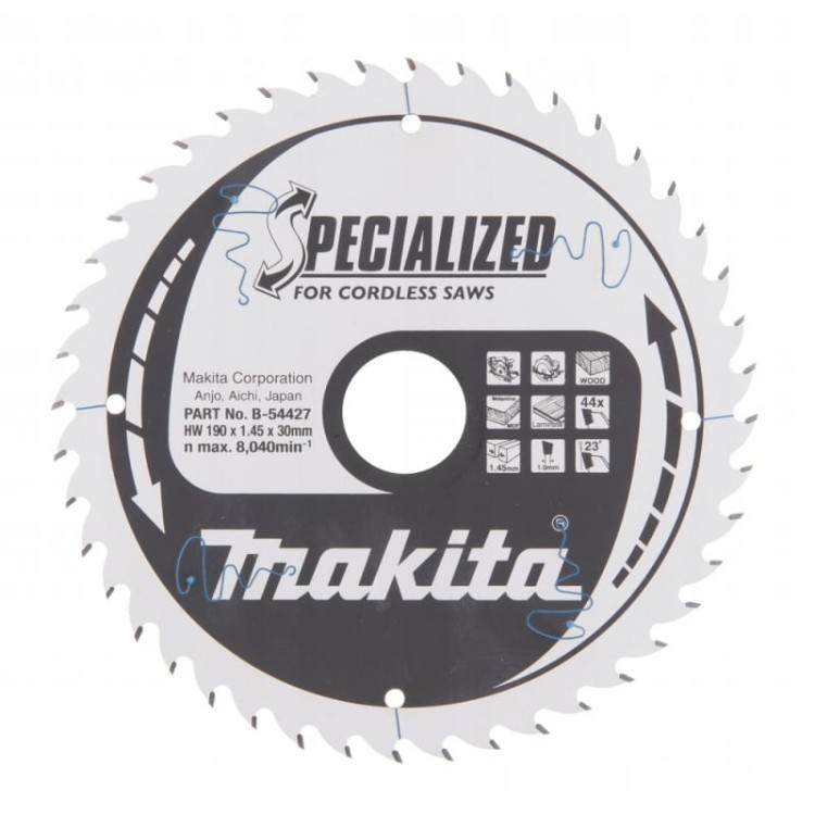 Makita b-54427 tarcza do drewna, specialized t.C.T, 190 x 30 mm, 44 zęby