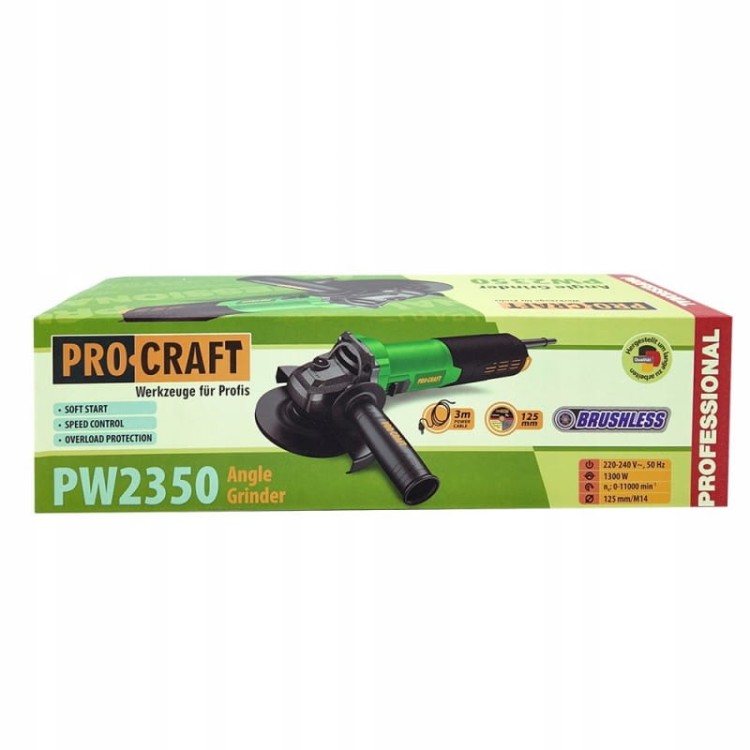 Procraft Pw2350 Szlifierka Kątowa 125mm1300w Bezszczotkowa Mocna
