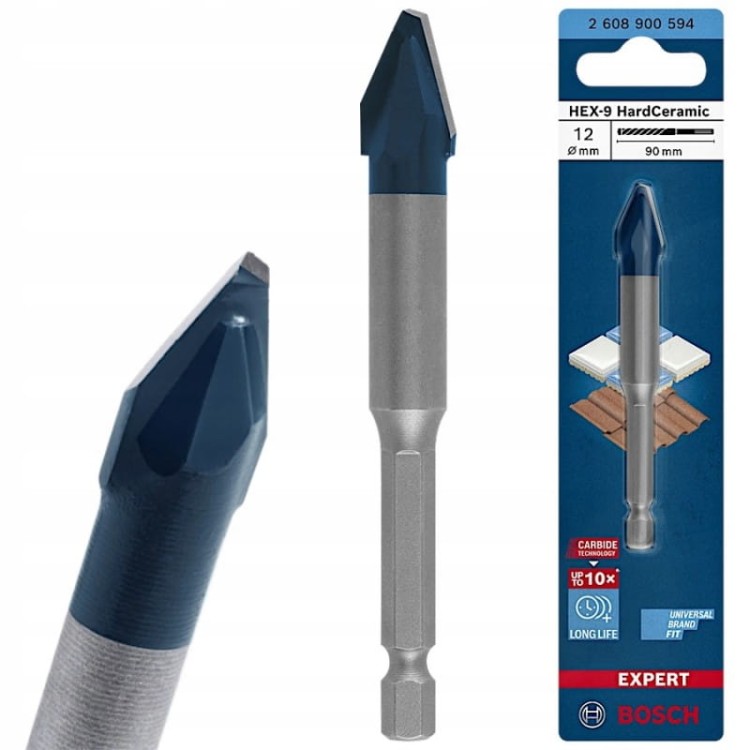 Bosch Hex-9 Hard Ceramic Wiertło Do Płytek Ceramicznych 12x90mm