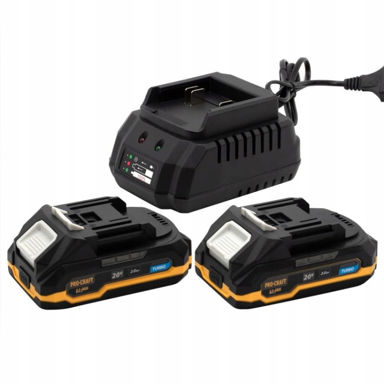 Procraft Pbc Set-1 Zestaw 2 Akumulatory 20v 2ah + Ładowarka Li-ion