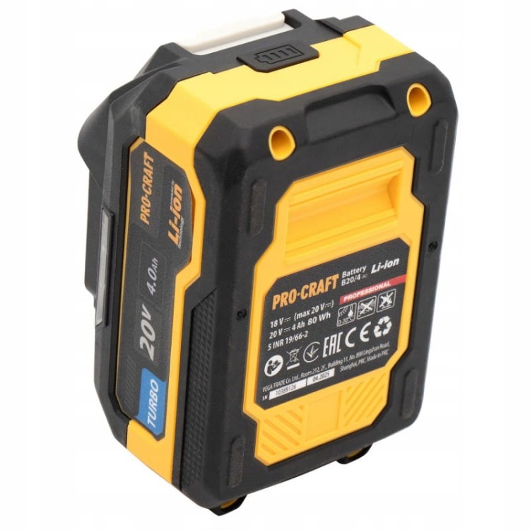 Procraft Pbc Set-2 Zestaw 2 Akumulatory 20v 4ah + Ładowarka Li-ion