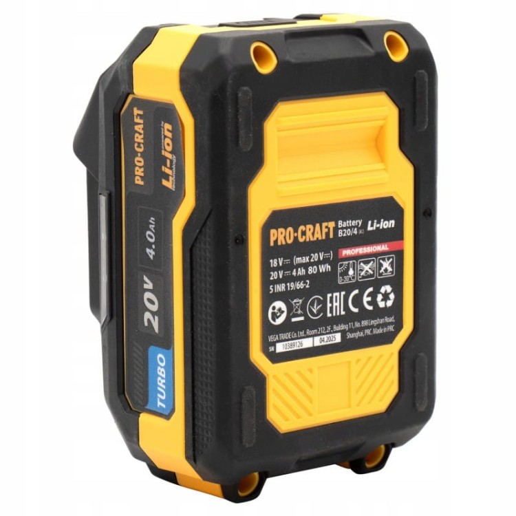 Procraft Pbc Set-2 Zestaw 2 Akumulatory 20v 4ah + Ładowarka Li-ion