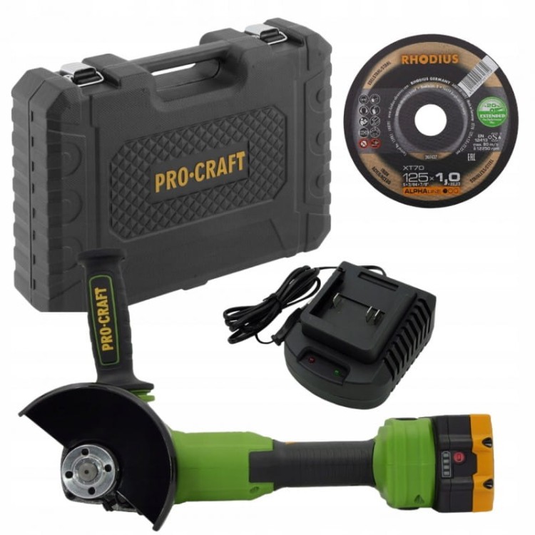 Procraft Pwа220 Szlifierka Kątowa Bezszczotkowa Akumulatorowa 20v 4ah