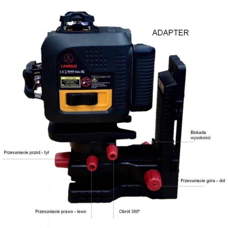 Laser Liniowy Samopoziomuący Zielony Lamigo Cross 4d + Kolumna Rozporowa