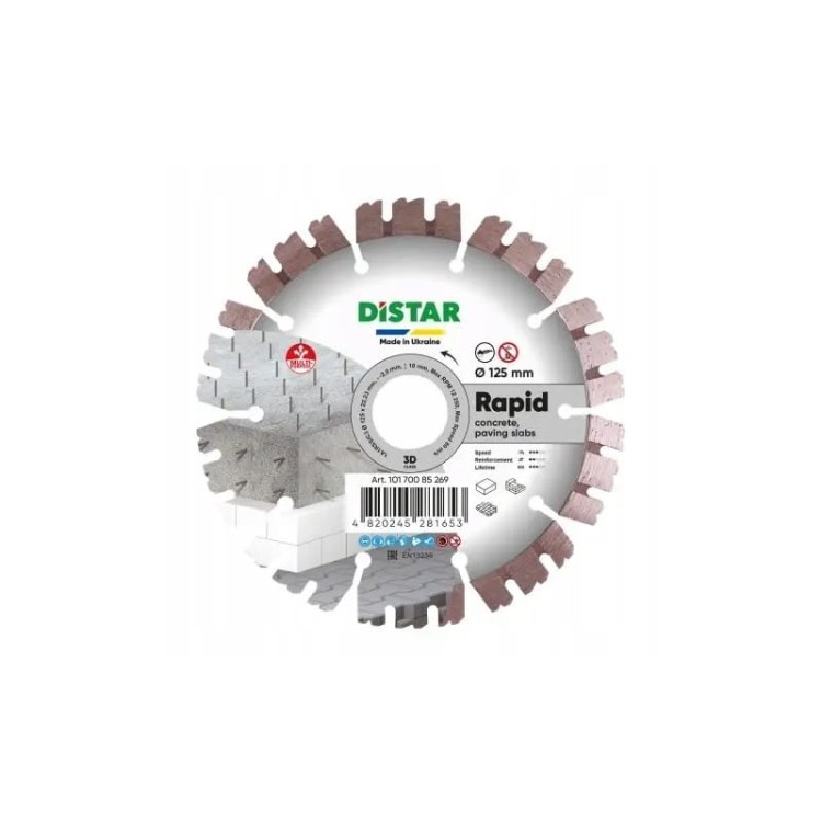 Distar Tarcza Diamentowa Do Granitu i Betonu Zbrojonego Rapid 125x2,0/1,2x10x22,23