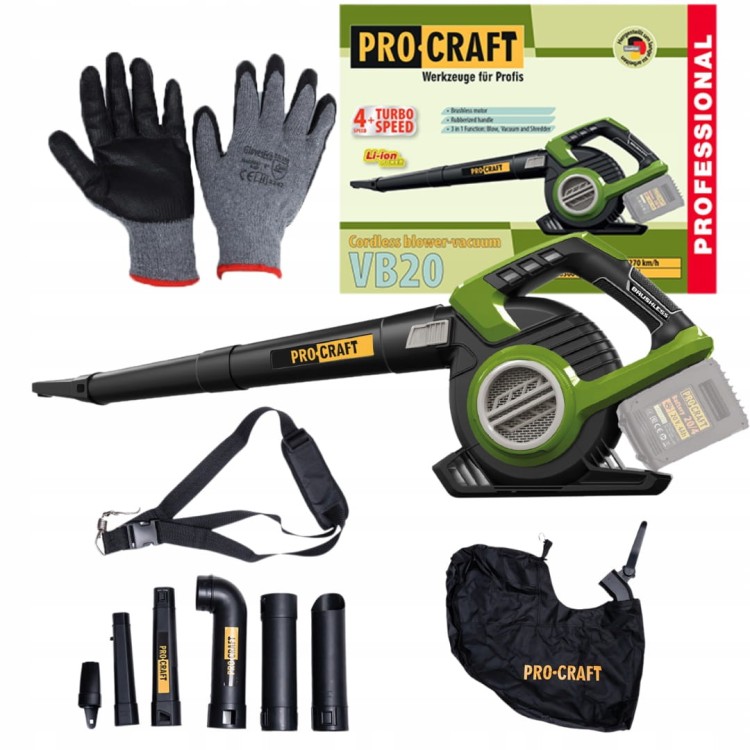Procraft Vb20 Dmuchawa Odkurzacz Do Liści Akumulatorowa 40v - zestaw