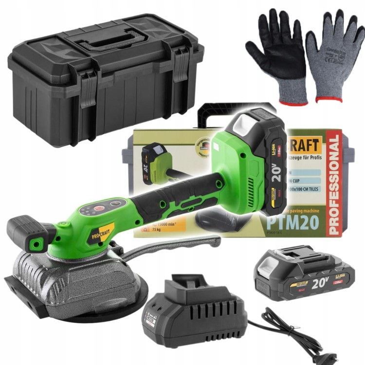 Procraft ptm20-1b-c przyssawka wibracyjna do płytek 20v 75kg