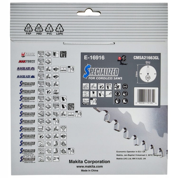 Makita E-16916 Tarcza Do Aluminium Efficut T.c.t 216x30mm 63z